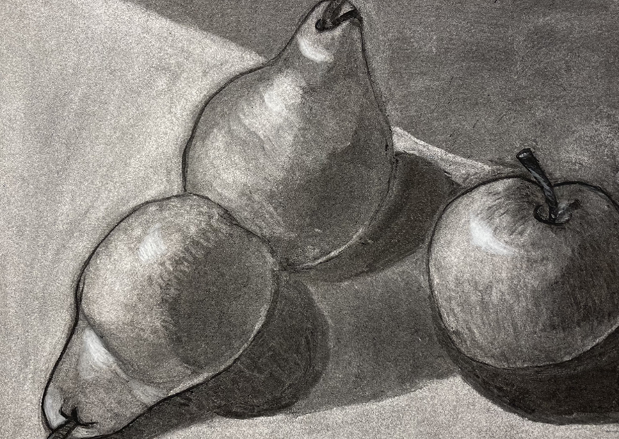 Pears and apple drawing
